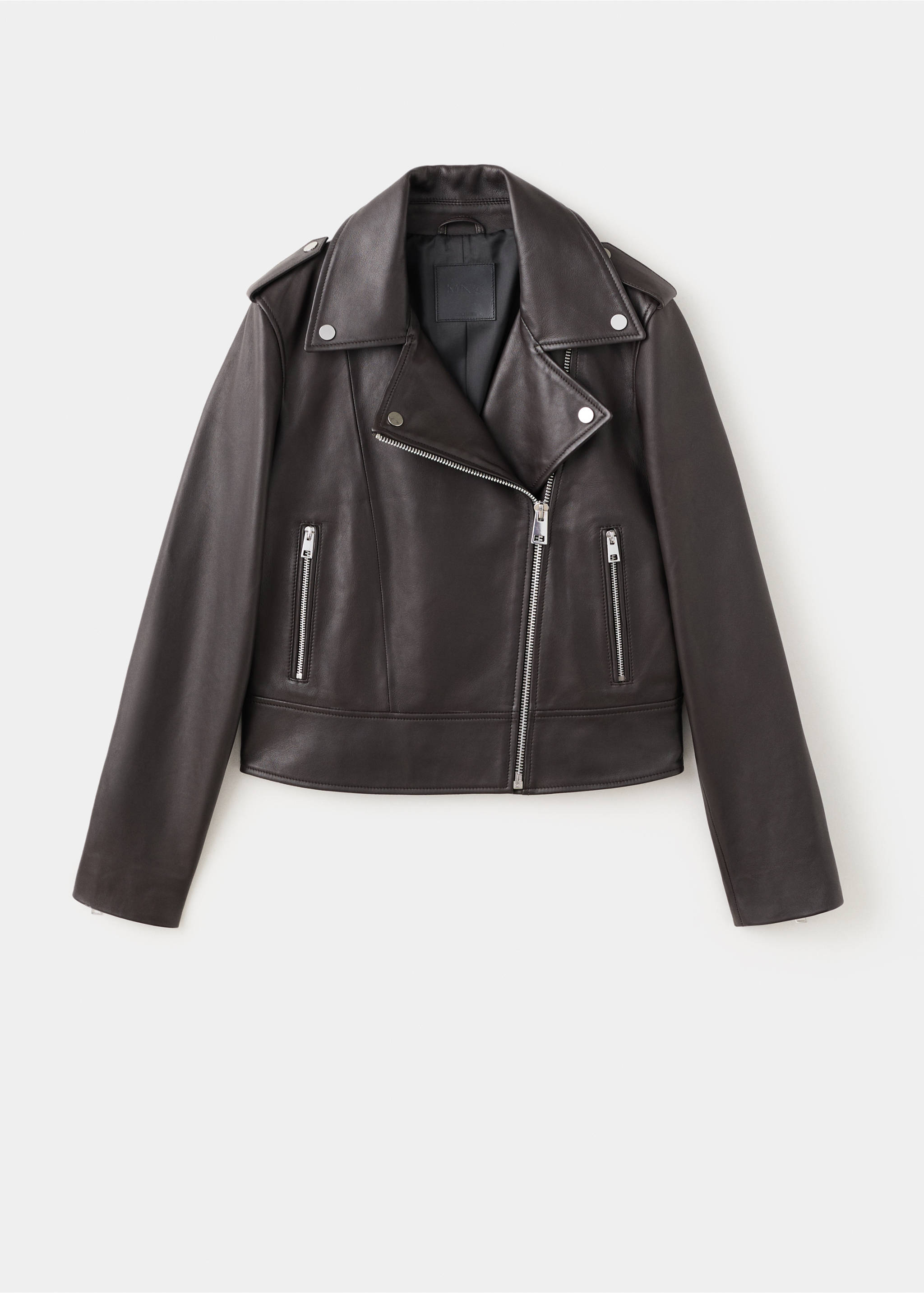 Blouson biker en cuir - Article sans modèle, Chocolat. Ref: 27051286-00.