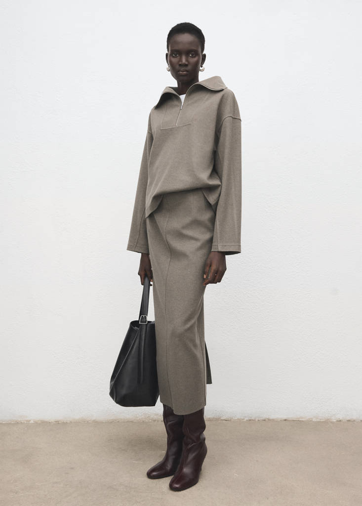 Turtleneck sweatshirt with zip — Medium Brown