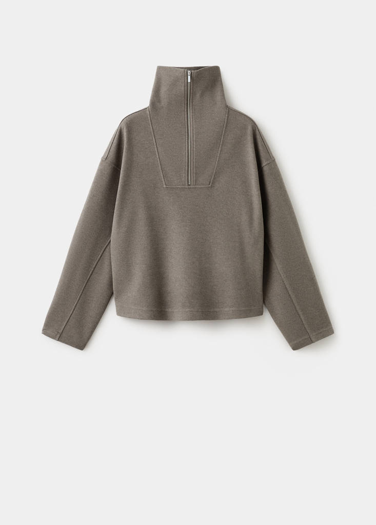 Turtleneck sweatshirt with zip — Medium Brown