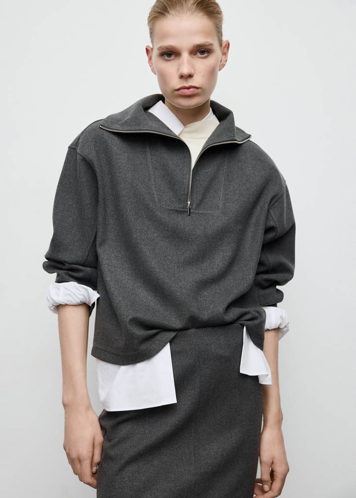 Turtleneck sweatshirt with zip — Dark Heather Grey