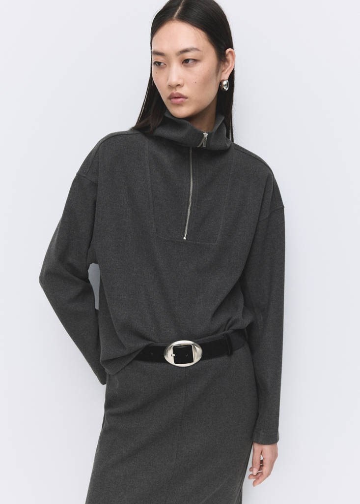 Turtleneck sweatshirt with zip — Dark Heather Grey