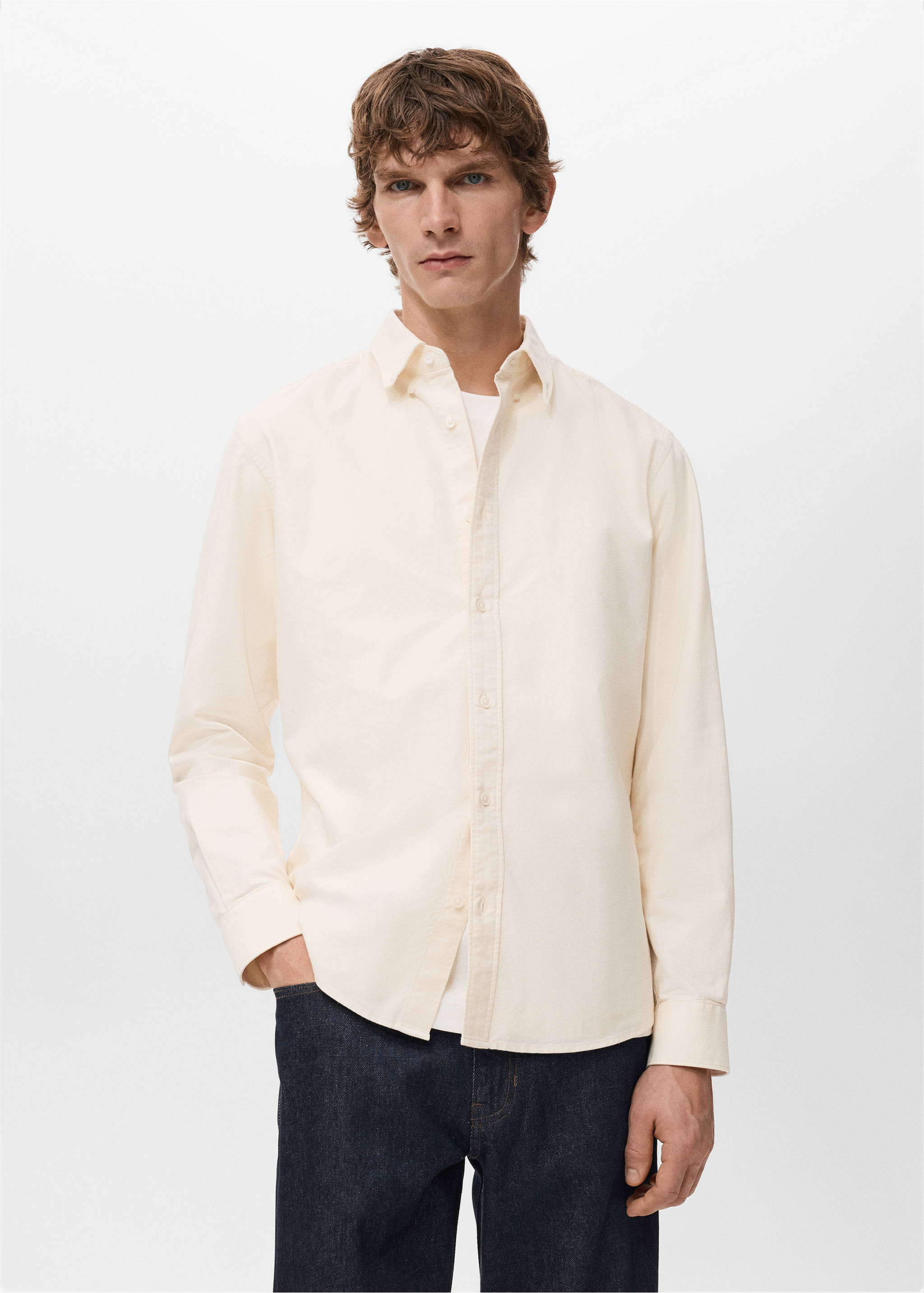 Chemise 100 % coton Oxford - Plan moyen, Jaune pastel. Ref: 27051288-00.