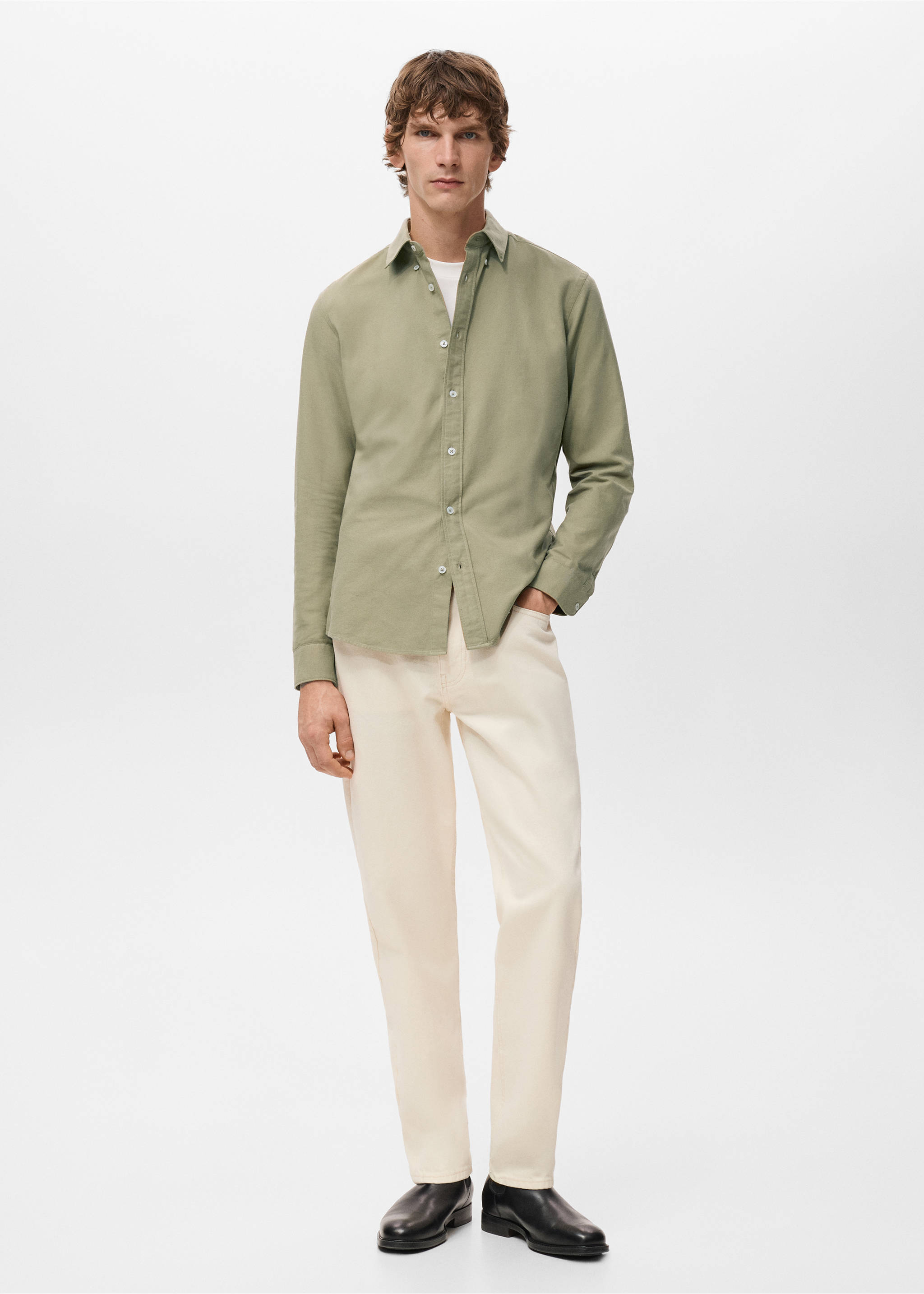 Рубашка оксфорд 100% хлопок - Общий план, Хаки. Ref: 27051288-00.