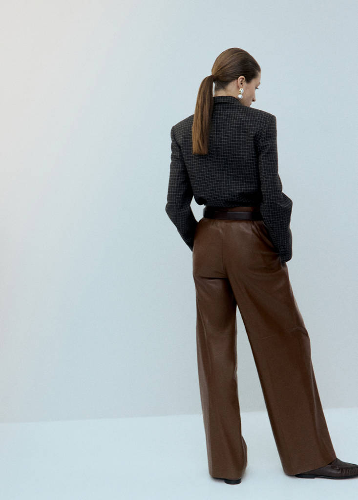Wide leg faux-leather trousers — Medium Brown