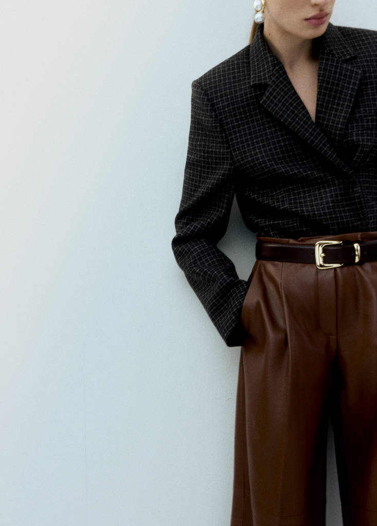 Wide leg faux-leather trousers — Medium Brown