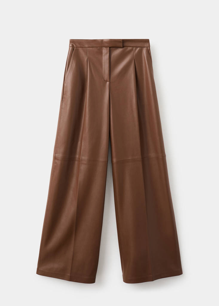 Wide leg faux-leather trousers — Medium Brown