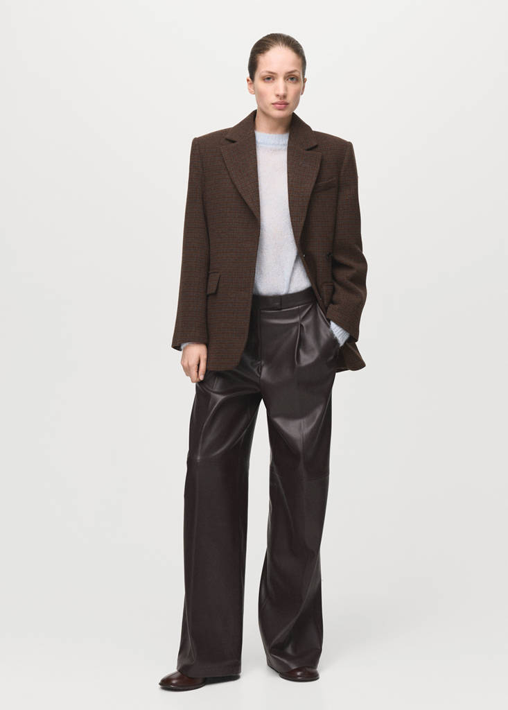 Wide leg faux-leather trousers — Chocolate