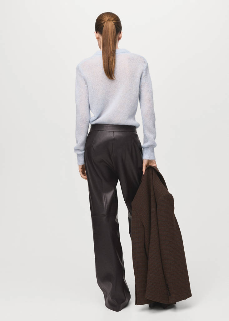 Wide leg faux-leather trousers — Chocolate