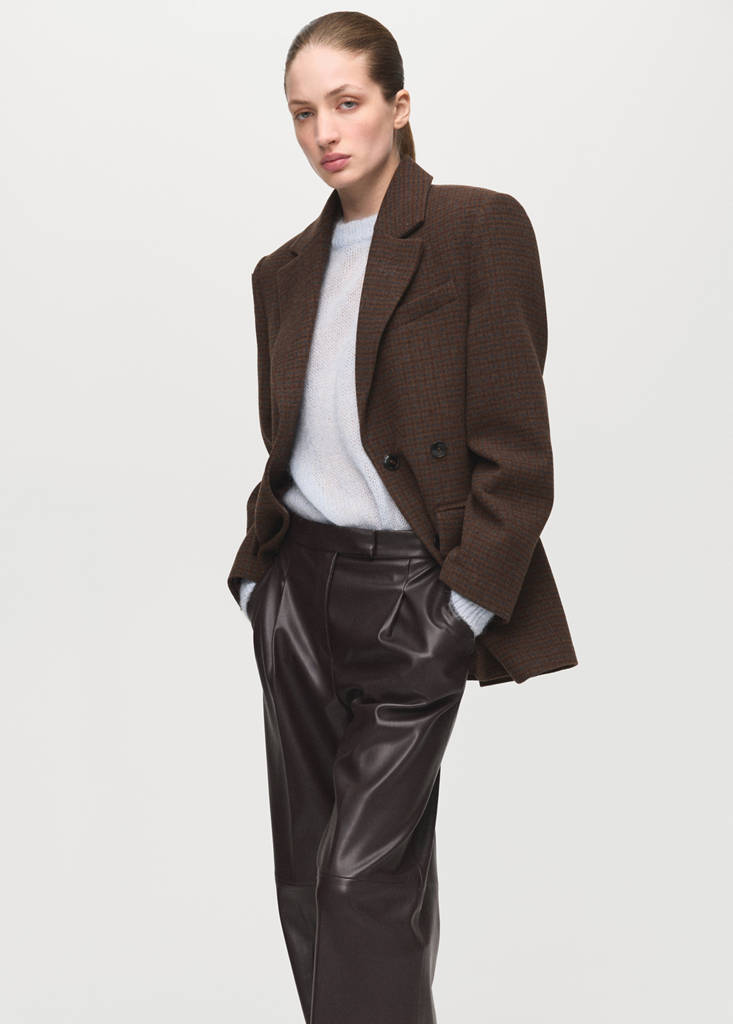 Wide leg faux-leather trousers — Chocolate