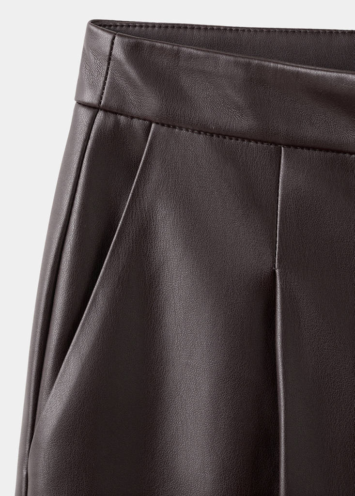Wide leg faux-leather trousers — Chocolate