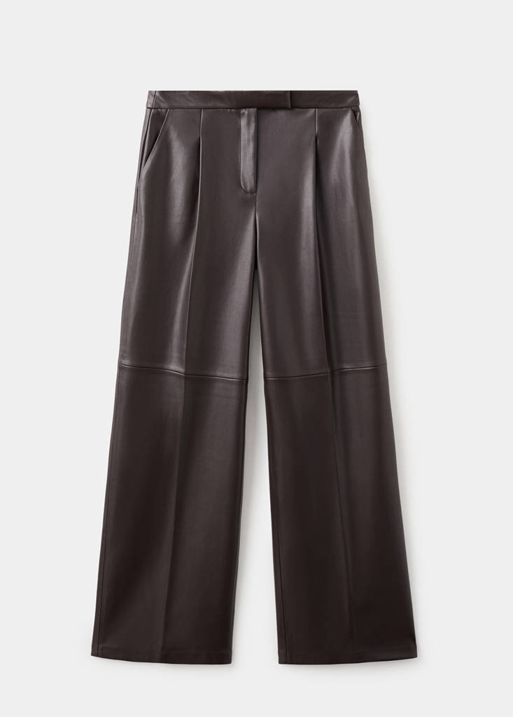 Wide leg faux-leather trousers — Chocolate