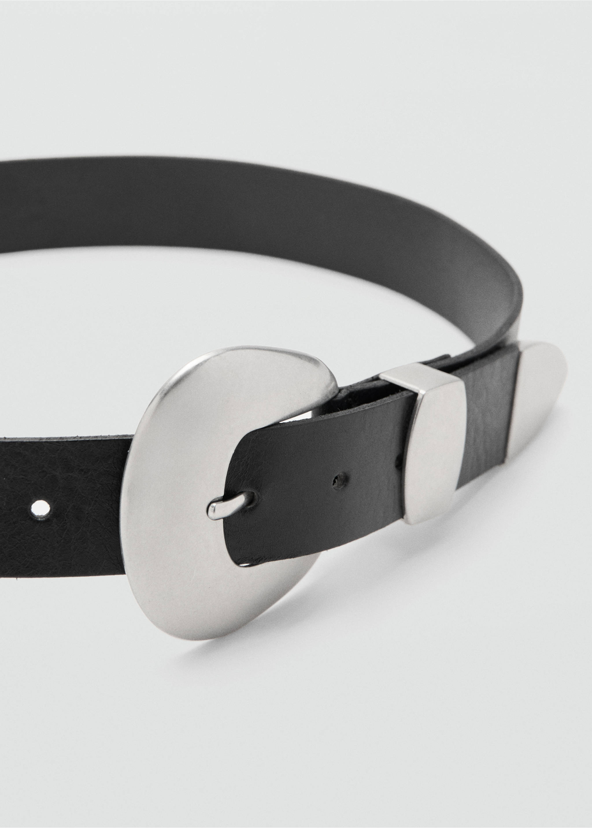 椭圆形搭扣真皮腰带 - null, 黑色. Ref: 27051291-00.