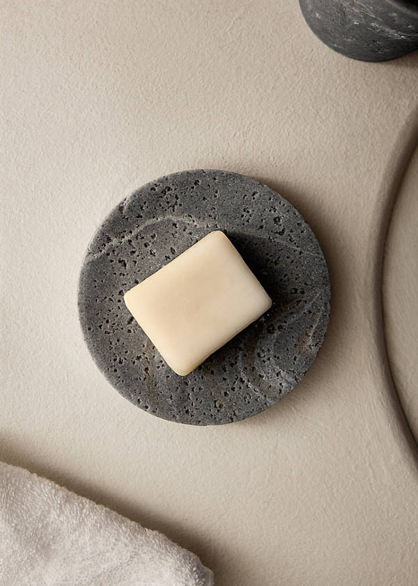 Travertine-effect resin soap dish — Light/Pastel Grey