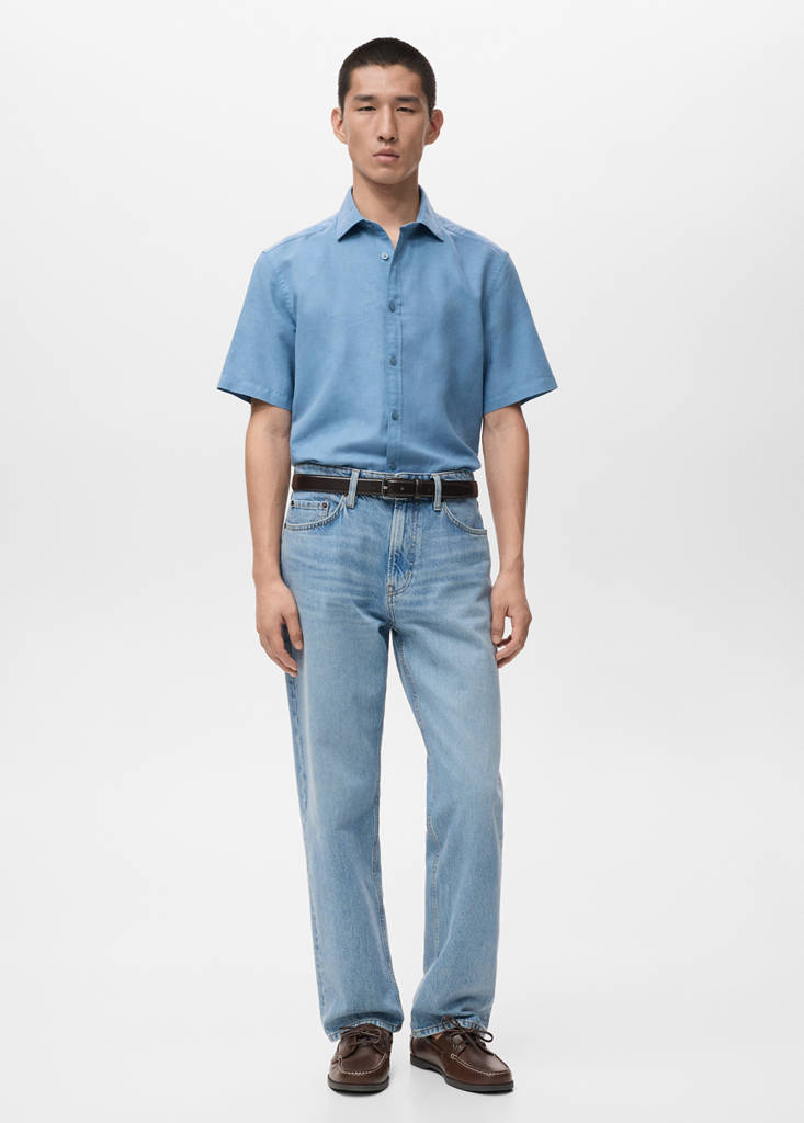 Short sleeved cotton shirt — Sky Blue