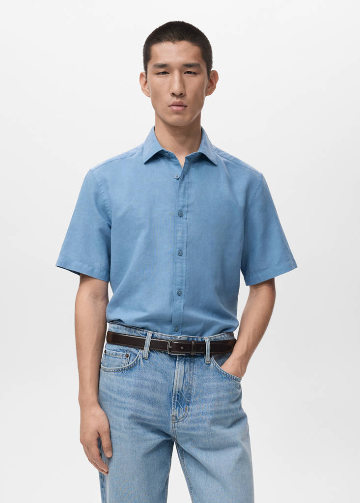 Short sleeved cotton shirt — Sky Blue