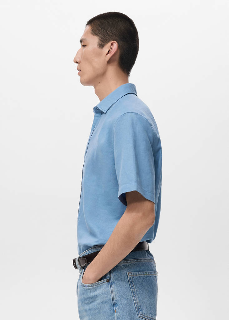 Short sleeved cotton shirt — Sky Blue