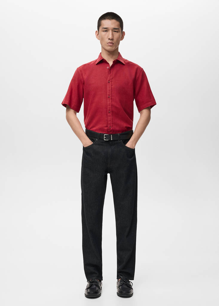 Short sleeved cotton shirt — Red