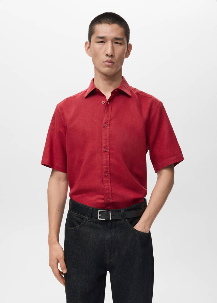Short sleeved cotton shirt — Red