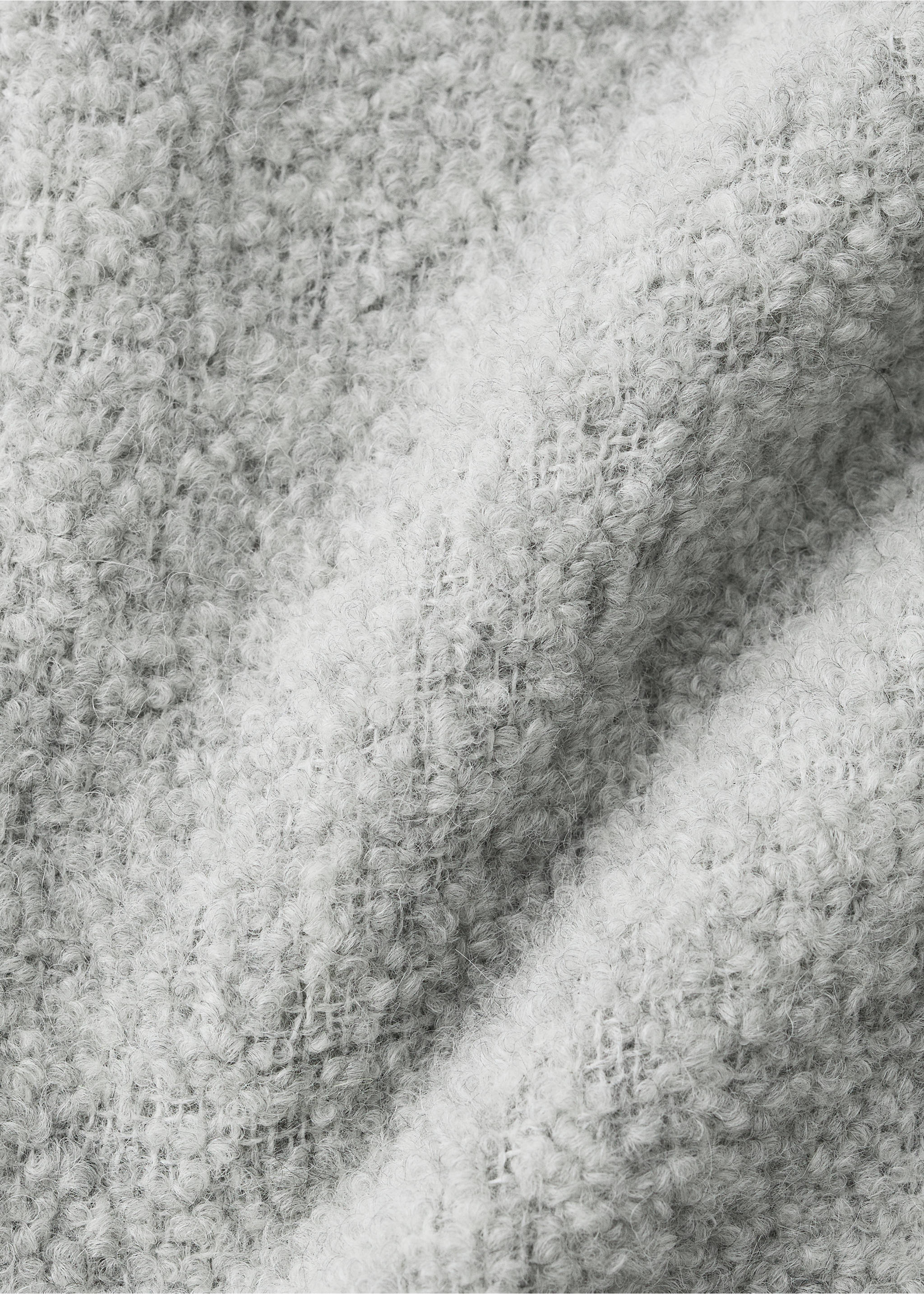 Bouclé wool throw with tassels - Details of the article 1, Grey. Ref: 27051315-00.