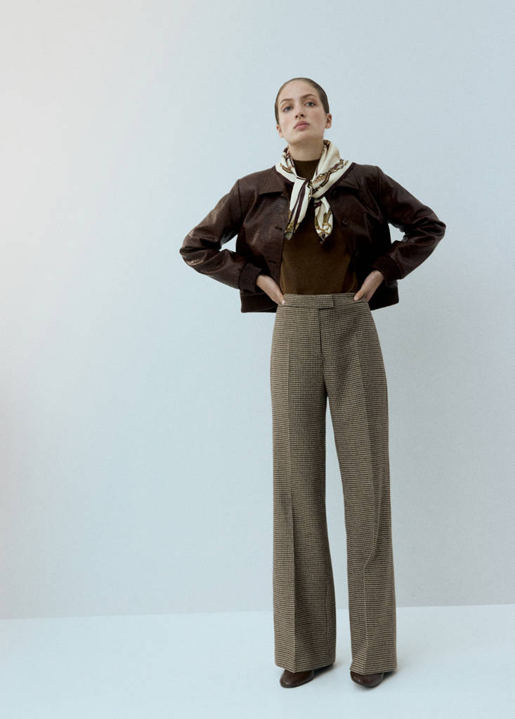 Houndstooth wool-blend trousers — Medium Brown