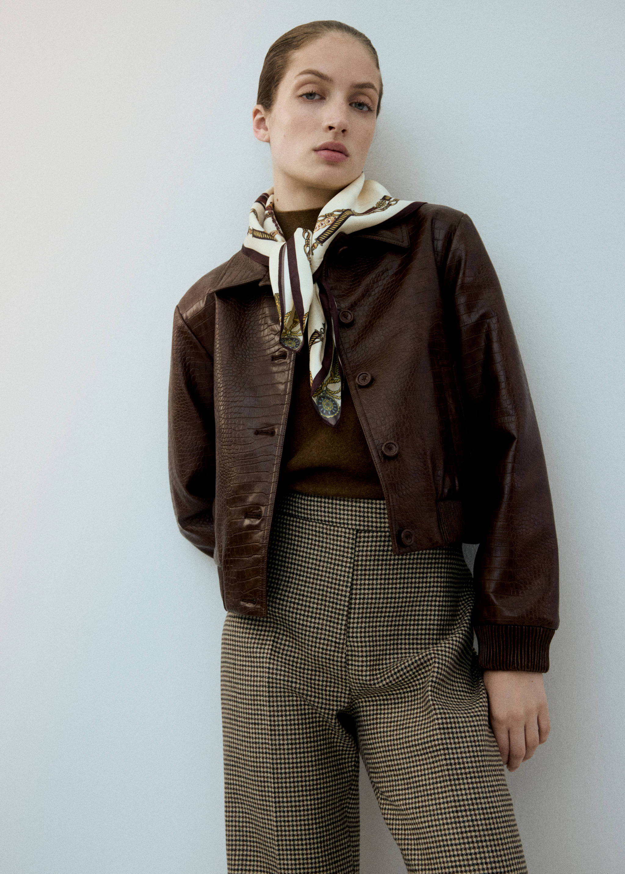 Pantalon en laine mélangée pied-de-poule - Plan moyen