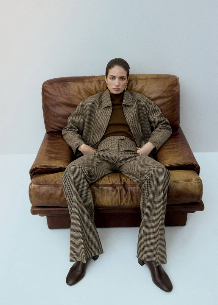 Houndstooth wool-blend trousers — Medium Brown