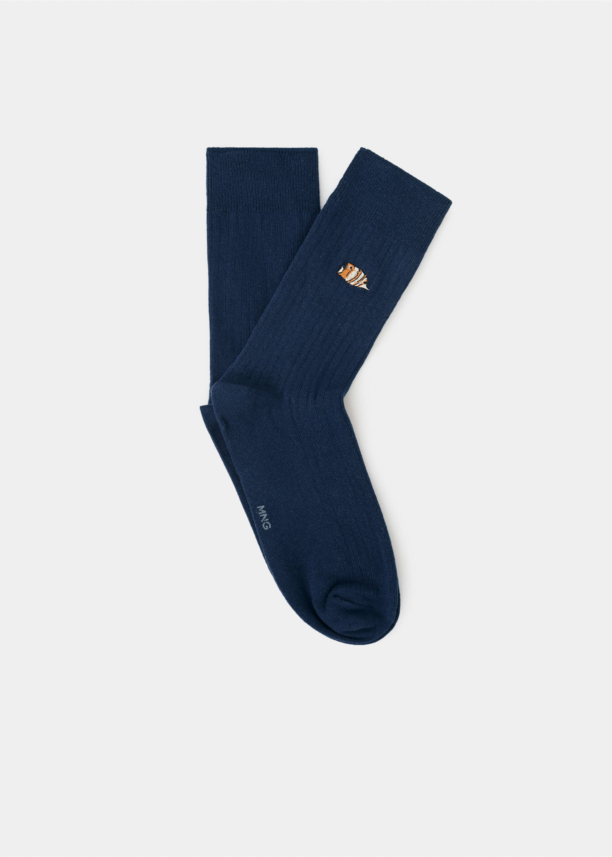 Chaussettes coton broderie animal - Article sans modèle, Bleu marine. Ref: 27051328-00.