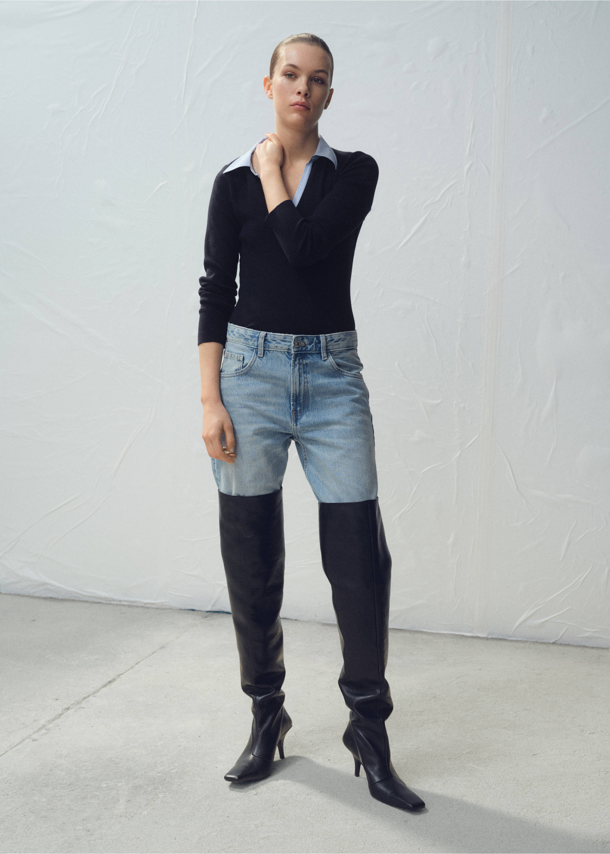 拼接衬衫领毛衣 - null, 海军蓝. Ref: 27051330-00.