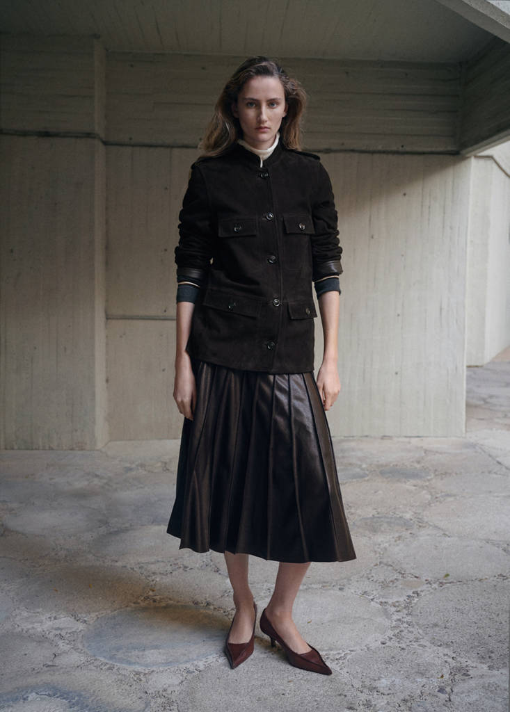 Suede jacket with strap collar — Brown