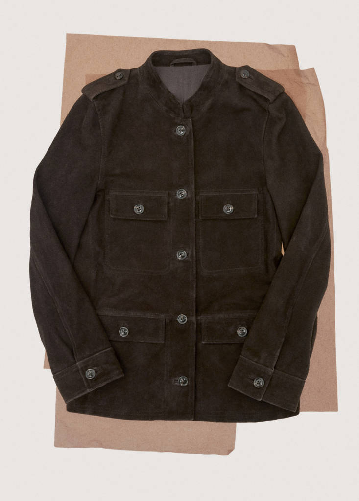 Suede jacket with strap collar — Brown