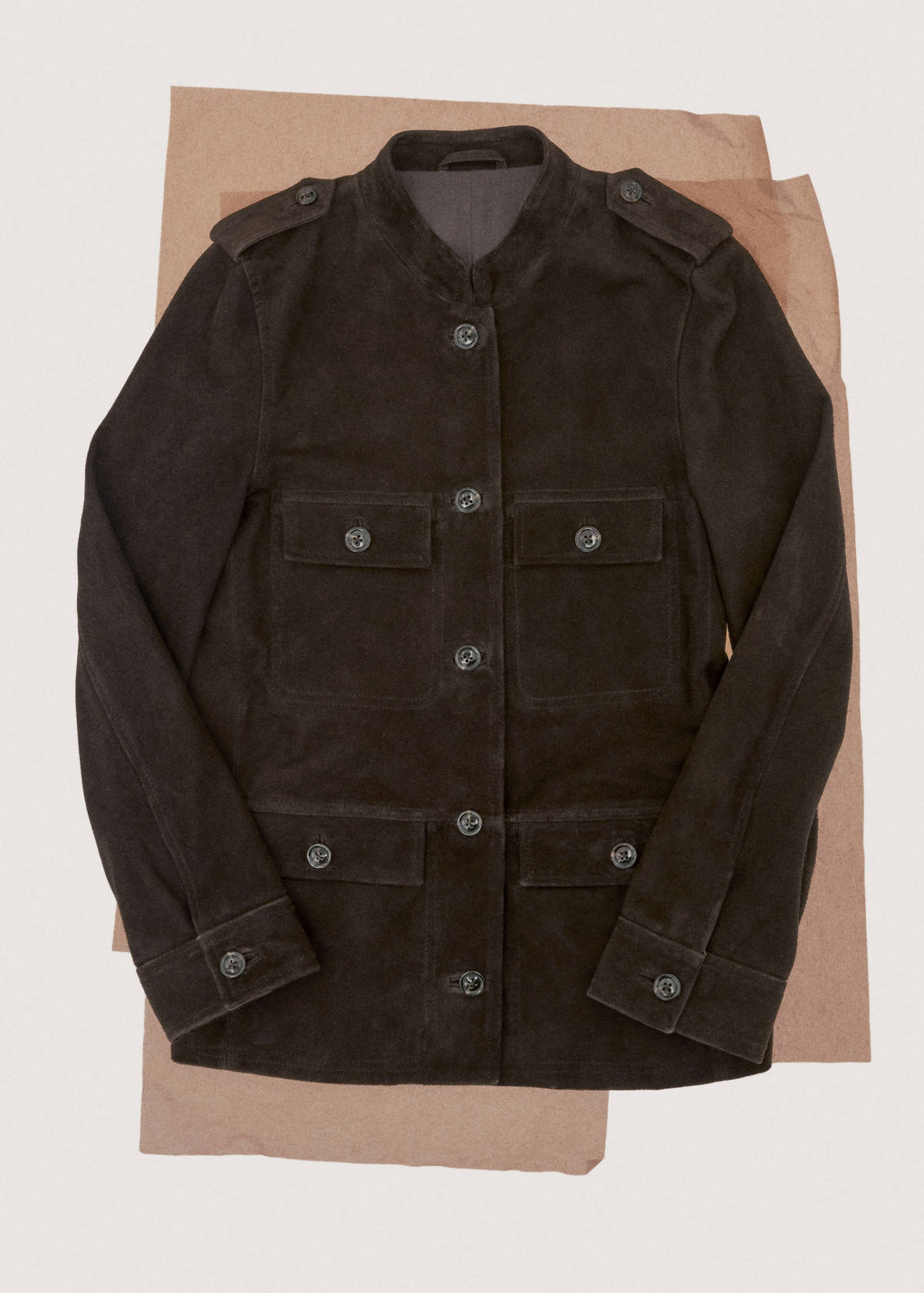 Suede jacket with strap collar — Brown