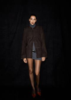 Suede jacket with strap collar — Brown 10