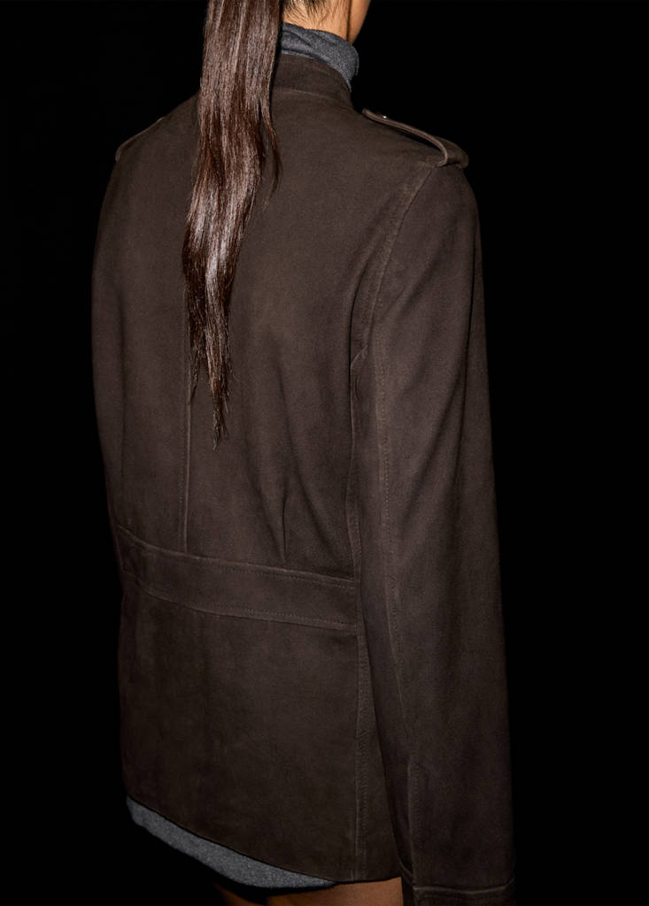Suede jacket with strap collar — Brown