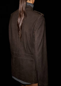Suede jacket with strap collar — Brown 12