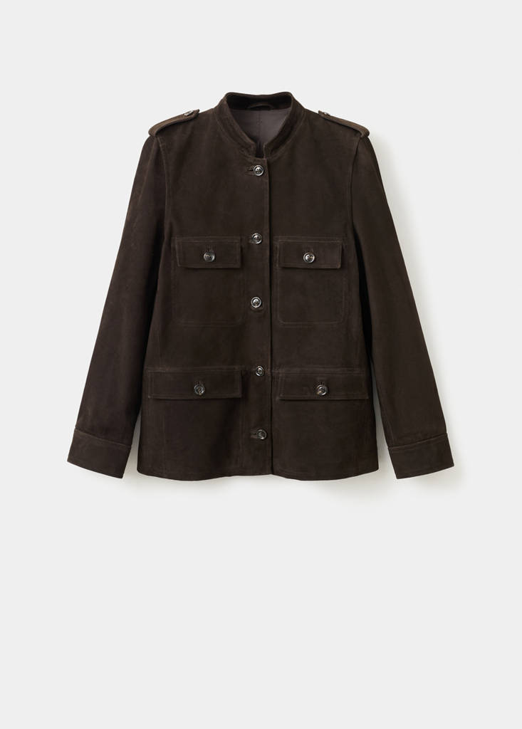 Suede jacket with strap collar — Brown