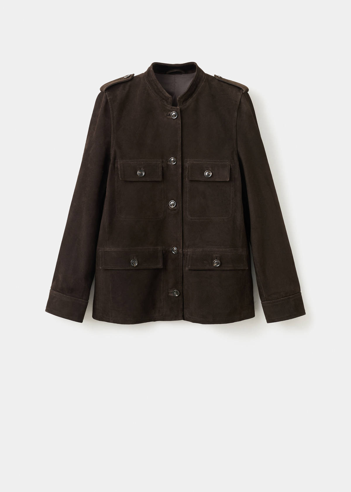 Suede jacket with strap collar — Brown