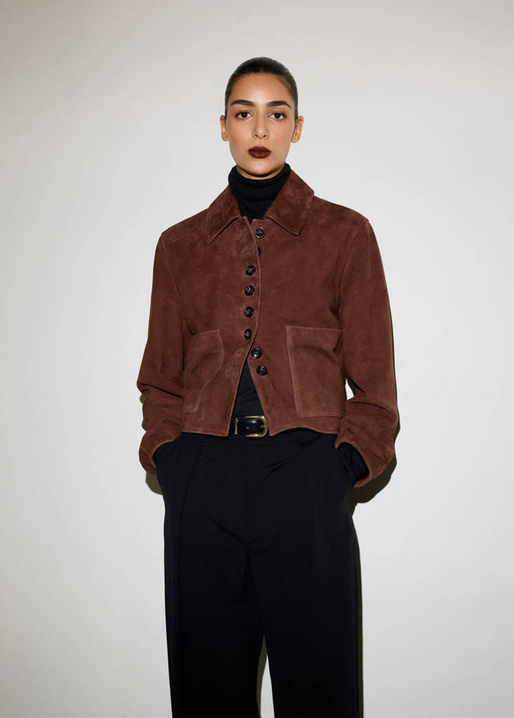 Suede jacket with buttons — Burnt Orange