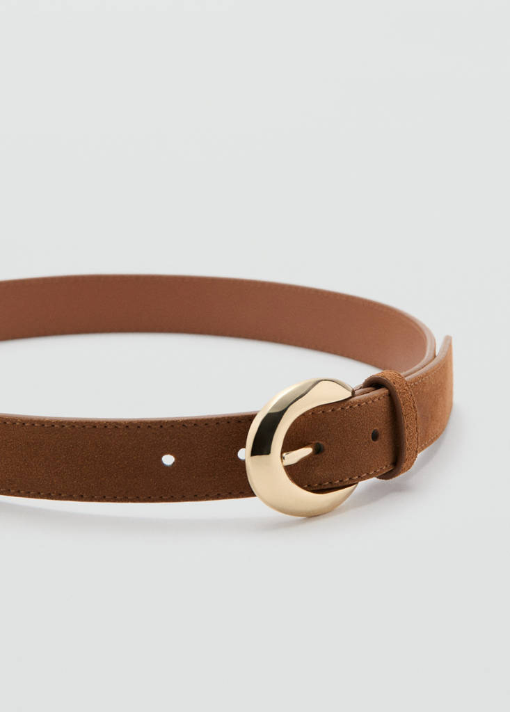 Leather belt with oval buckle — Brown