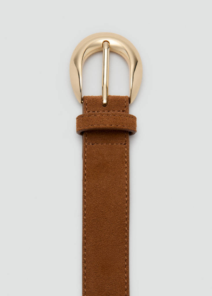 Leather belt with oval buckle — Brown