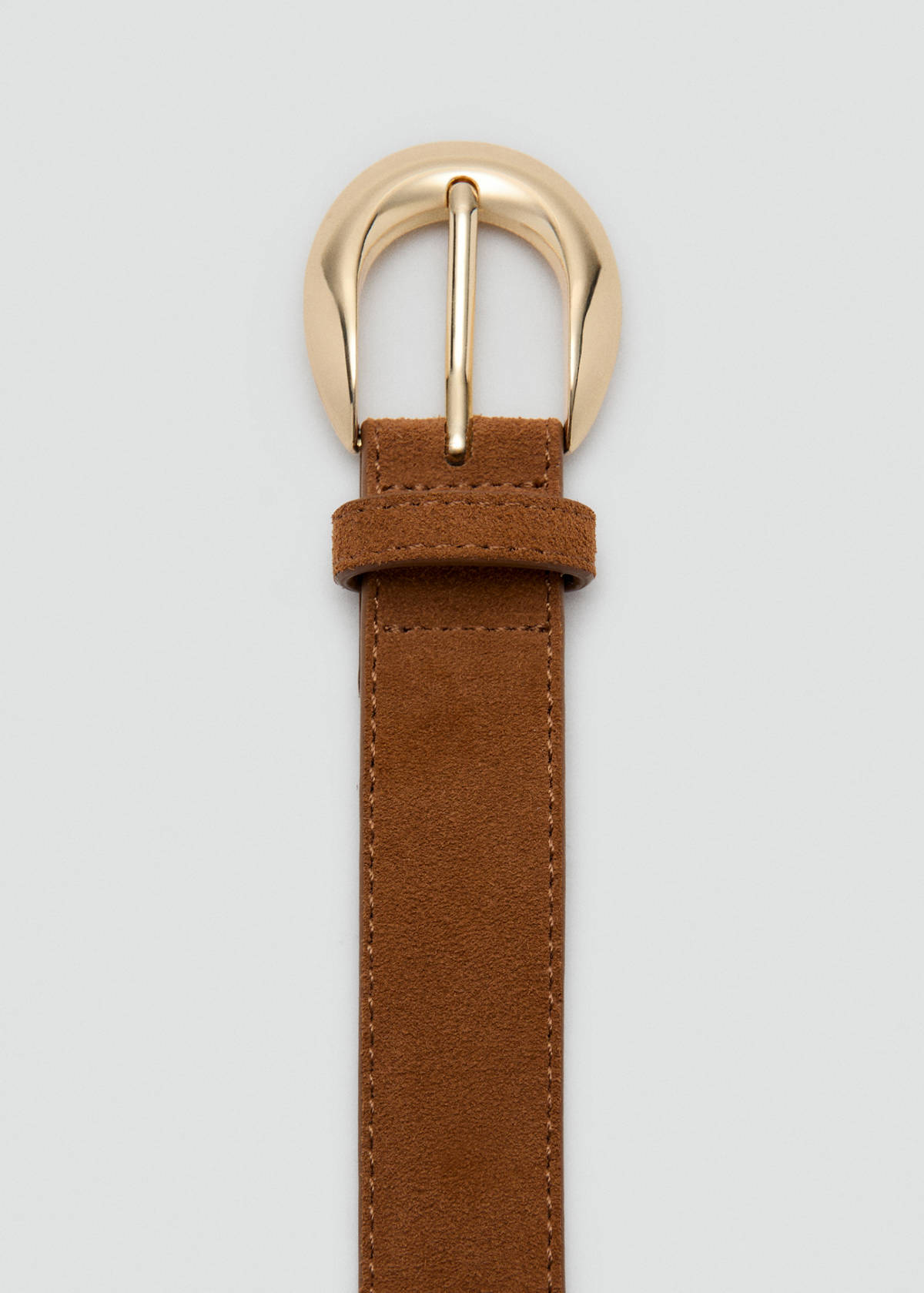 Leather belt with oval buckle — Brown