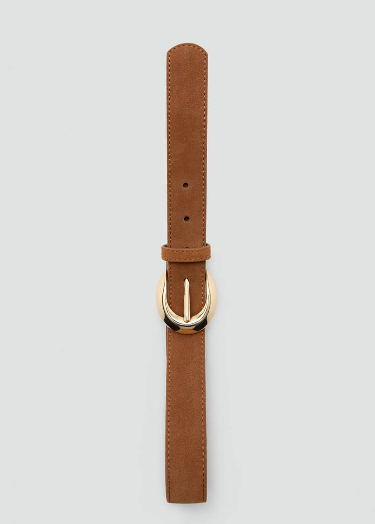 Leather belt with oval buckle — Brown