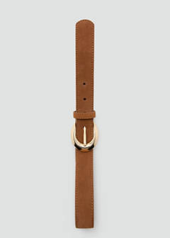 Leather belt with oval buckle — Brown 4