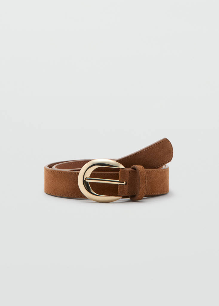 Leather belt with oval buckle — Brown