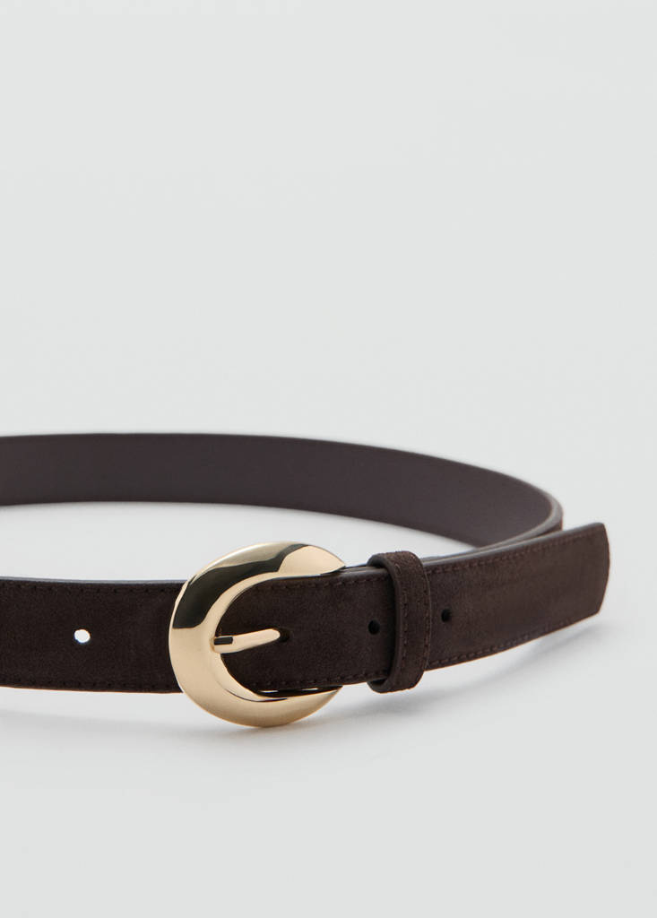 Leather belt with oval buckle — Chocolate
