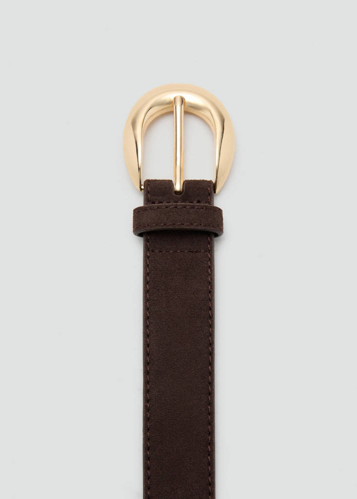 Leather belt with oval buckle — Chocolate