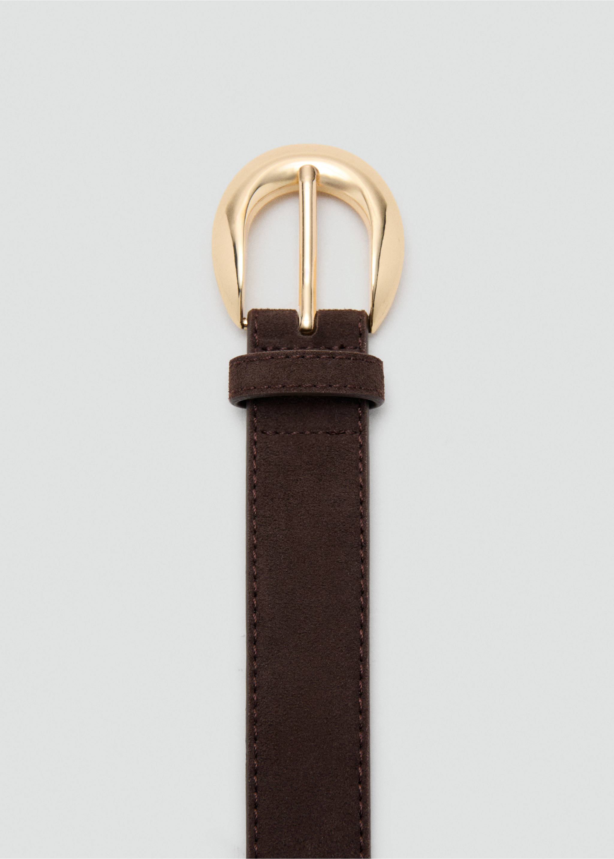 Leather belt with oval buckle - Details of the article 1, Chocolate. Ref: 27051334-00.
