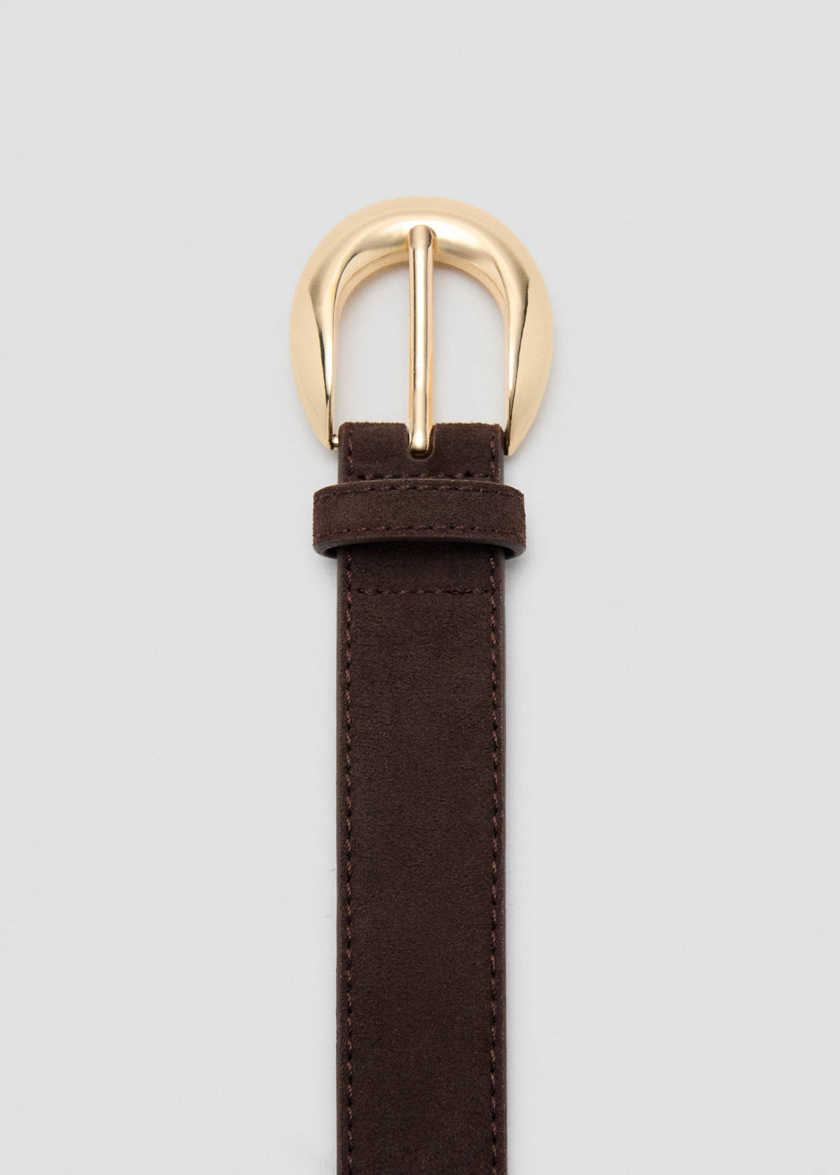 Leather belt with oval buckle — Chocolate
