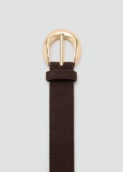 Leather belt with oval buckle — Chocolate 5