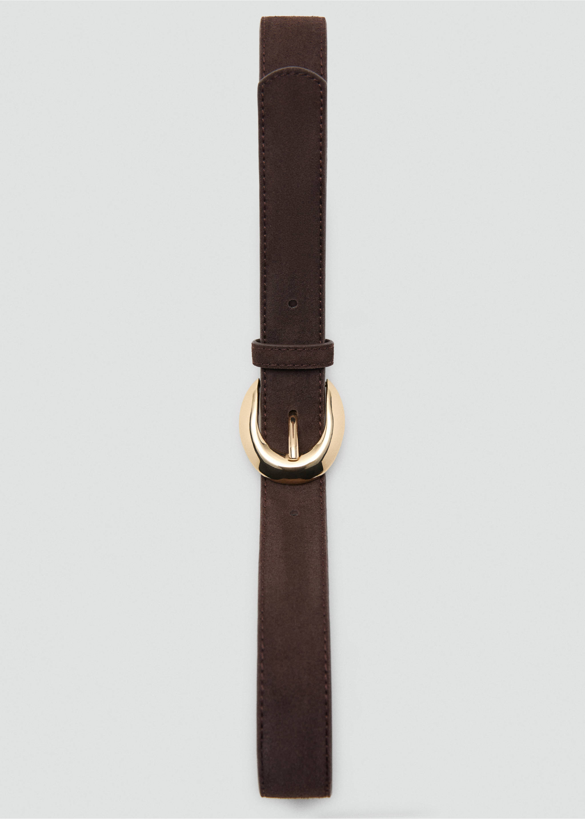 Leather belt with oval buckle - Details of the article 2, Chocolate. Ref: 27051334-00.