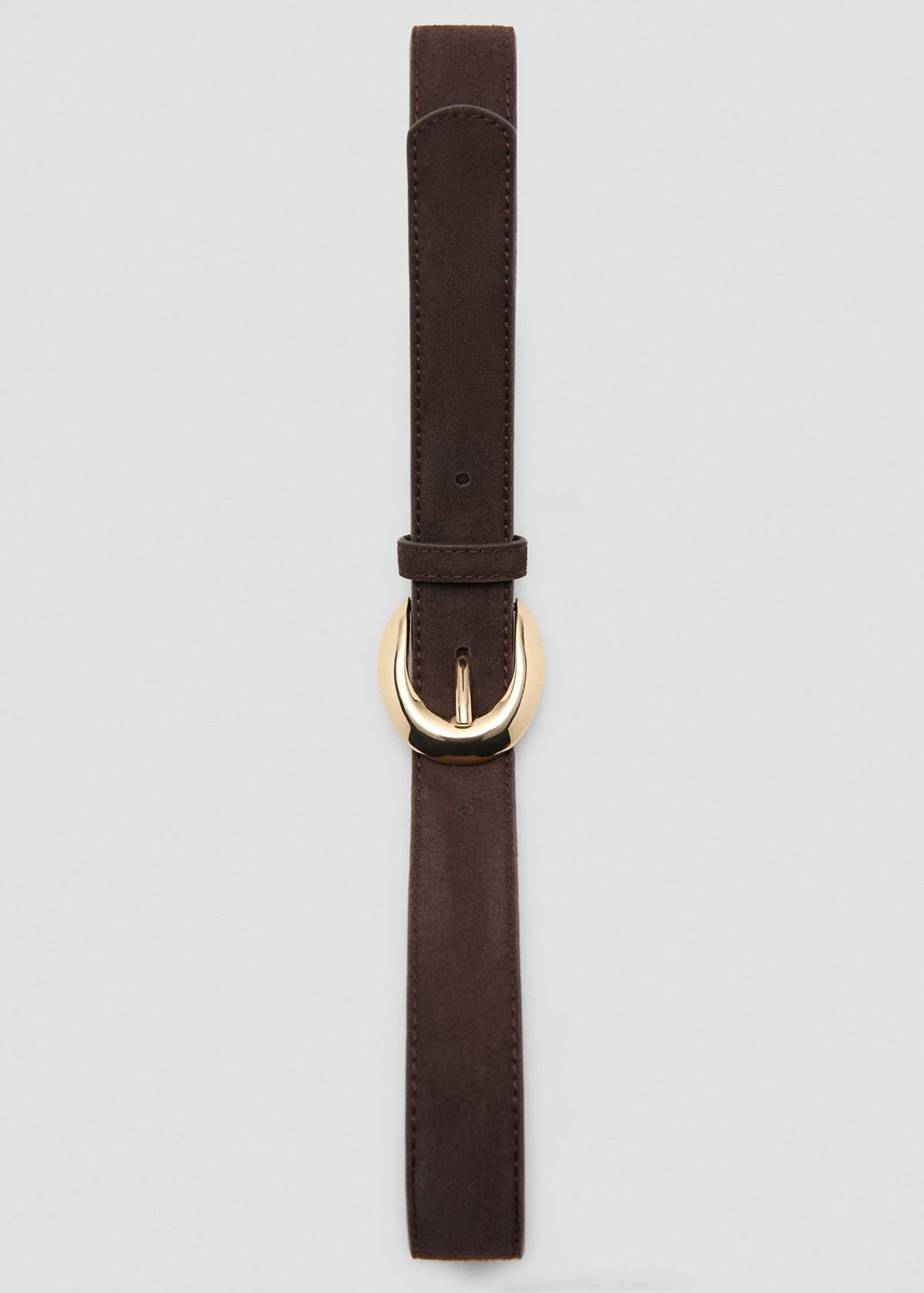 Leather belt with oval buckle — Chocolate